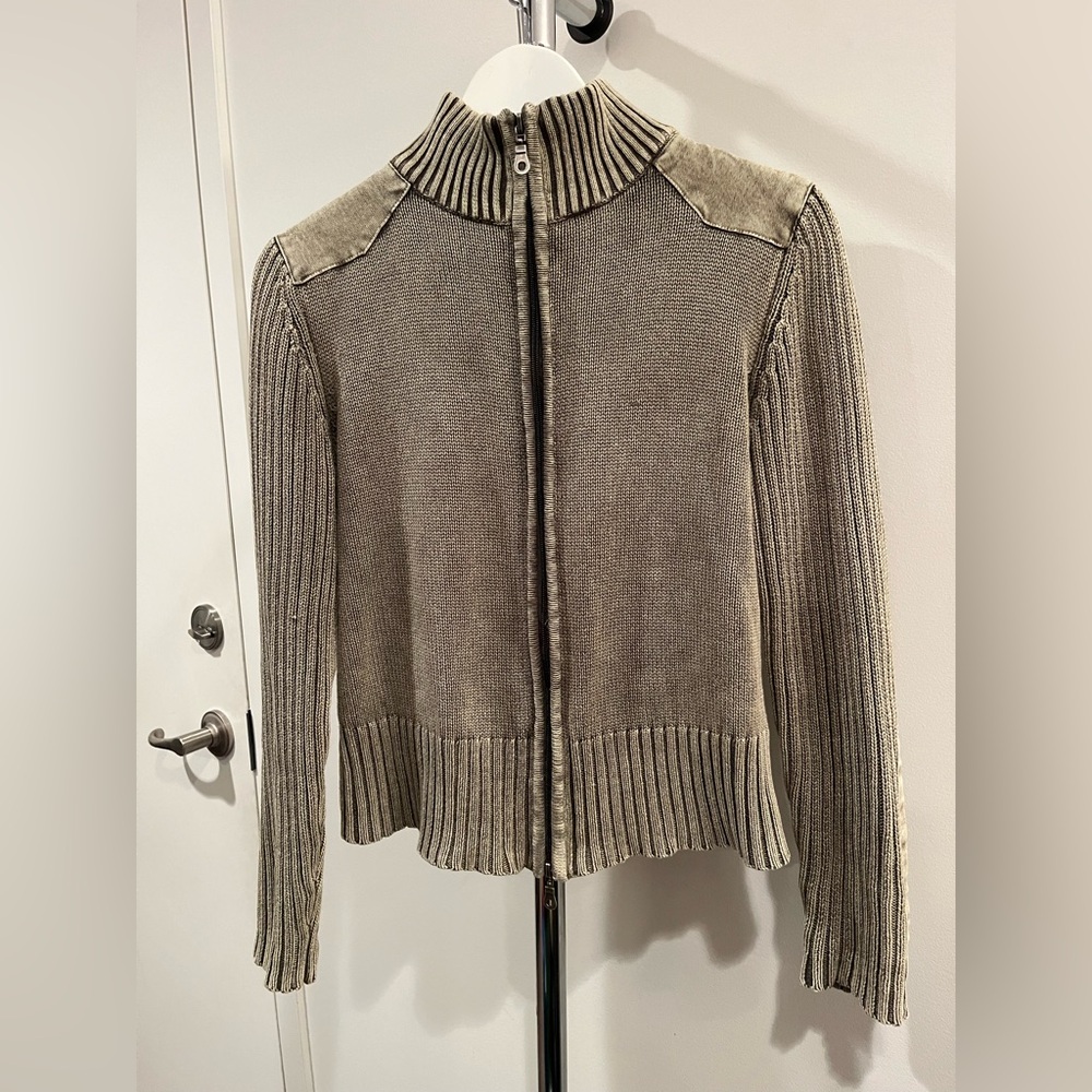 Green Knit Zip-Up Sweater